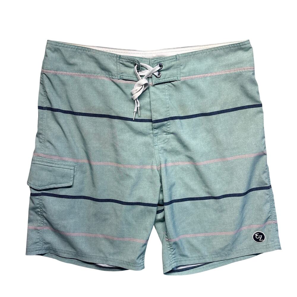 Ezekiel Board Shorts 36 Seafoam Green Striped Beach Swim Trunks Surf Vacation